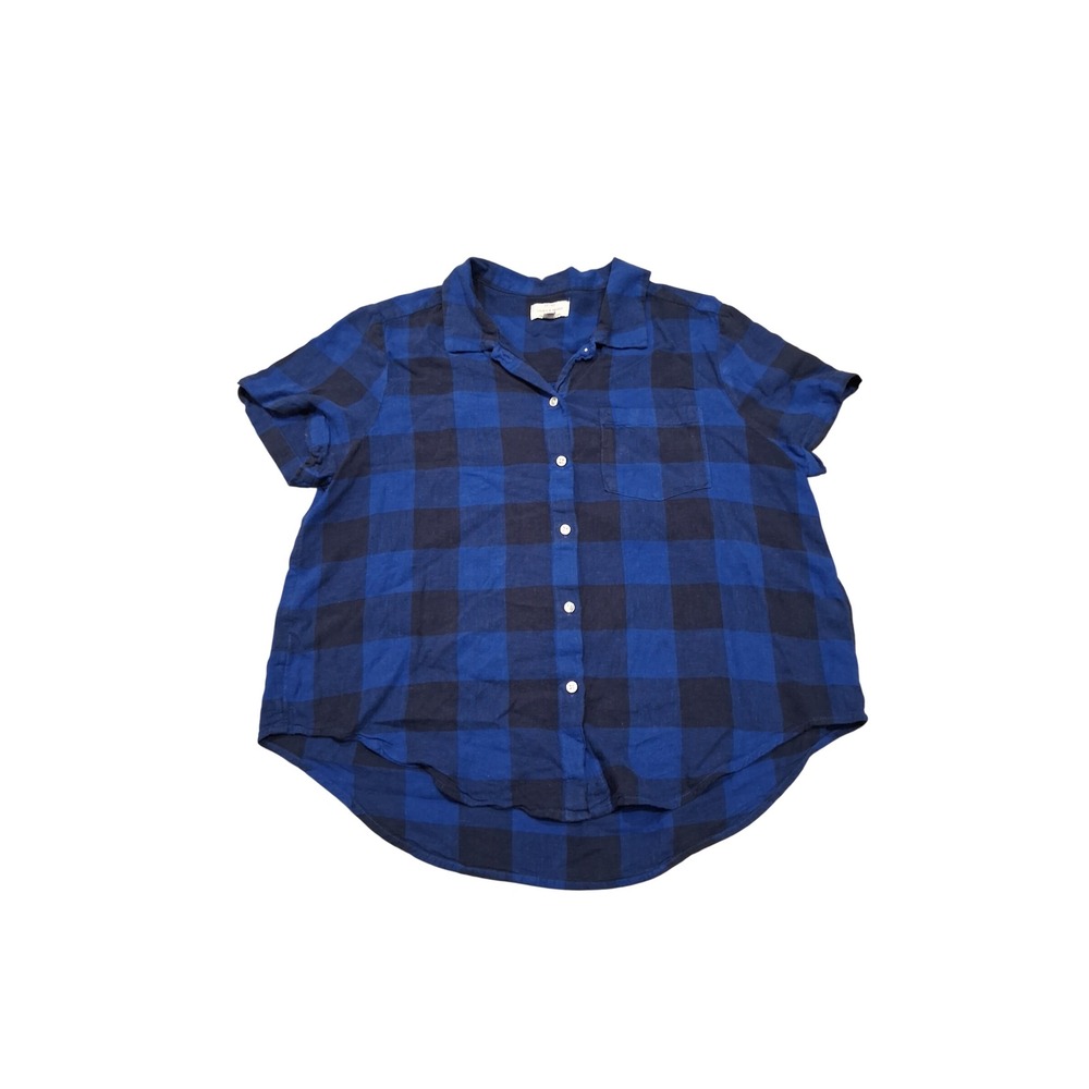 Lucky Brand Womens Blue Black Buffalo Plaid Short Sleeve Button Down Shirt M